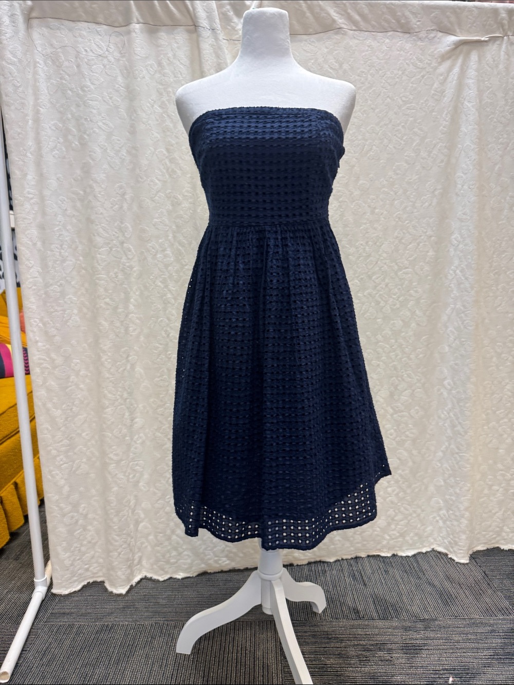 Strapless Navy Eyelet Summer Dress